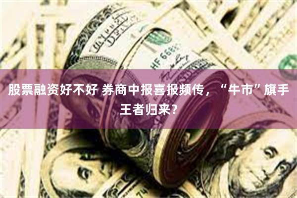 股票融资好不好 券商中报喜报频传，“牛市”旗手王者归来？